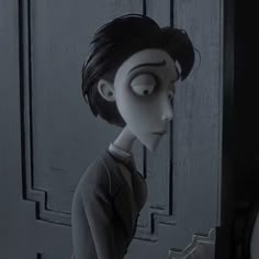 a cartoon character is standing in front of a door