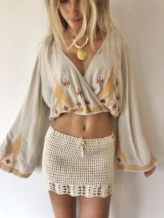 Menorca mini Skirt – Mora Surf Boutique Surf Boutique, Flowy Jumpsuit, Split Pants, Chasing Unicorns, Outfits For Mexico, Crochet Pants, Bohemian Life, Relax Pants, Wrap Maxi Skirt