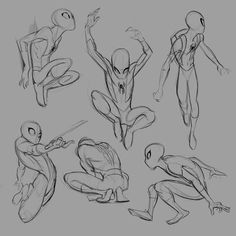 various poses for the character spider man in this drawing lesson, i'm not sure how to draw them