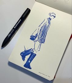 a drawing of a woman walking down the street with a handbag on her lap