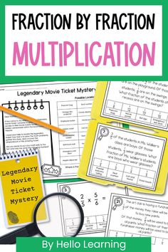 a book with text that reads fraction by fraction, and an image of a magnifying