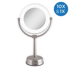 an image of a round mirror on a stand with the 10x and 11x