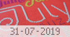 a cross stitch pattern with the word july written on it