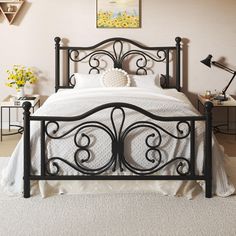 PRICES MAY VARY. 【Stylish and Elegant】This full size metal platform bed frame combines simple lines with an elegant butterfly pattern design. Creating exquisite and smooth lines, each arc shows the lightness and elegance of the butterflies on the headboard and footboard. This metal bed frame is based on a simple design. Whether your style is modern, classic or eclectic, this bed frame can perfectly fit your bedroom furniture, showing a harmonious beauty, showing a unique personality and taste 【S Gothic Bed Frames, Bed With Black Frame, Full Bed Frame With Headboard, Rod Iron Bed Frame, Iron Bed Frame Bedroom, Wire Bed Frame, Cute Bed Frames, Metal Frame Bed, Butterfly Pattern Design