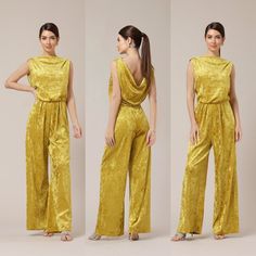 Gold Jumpsuit, Wide Leg Jumpsuit, Sleeveless Jumpsuit, Velvet Jumpsuit, Jumpsuit for Women, Cowl Back Formal Jumpsuit - Etsy Bosnia and Herzegovina Chic Velvet Jumpsuits And Rompers, Sleeveless Velvet Dress For Wedding, Sleeveless Velvet Wedding Dress, Velvet Jumpsuits And Rompers For Party, Bridesmaid Jumpsuit, Jumpsuit Wedding, Bridesmaids Jumpsuits, Gold Jumpsuit, Jumpsuit Wide Leg