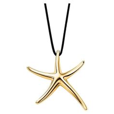 TIFFANY & Co. Elsa Peretti 18K Gold Starfish Pendant Necklace LARGE Metal: 18K yellow gold Gold weight: 10.50 grams Pendant: 2" long x 3/4" wide, LARGE size Hallmark: TIFFANY&CO. ©Elsa Peretti 750 SPAIN Silk Cord: Tiffany 18" black silk cord Condition: New, never worn, comes with Tiffany pouch, box and ribbon bow Tiffany price: $3,900 Authenticity Guaranteed Stella Marina, Large Pendant Necklace, Starfish Pendant, Elsa Peretti, Silk Cord, Tiffany And Co, Gold Gold, Black Silk, Ribbon Bows