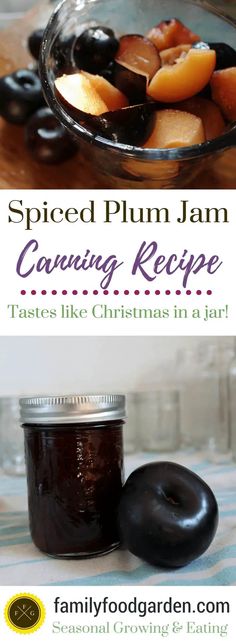 an advertisement for a canning recipe with plums and blueberries