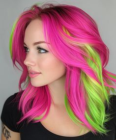 Crazy Hair Dye, Neon Hair Color Ideas, Pink And Teal Hair, Pink And Green Hair, Teal Hair Color, Neon Hair Color, Short Haircuts For Black Women, Hairstyle Color, Haircuts For Black Women