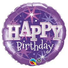 purple happy birthday foil balloon with stars