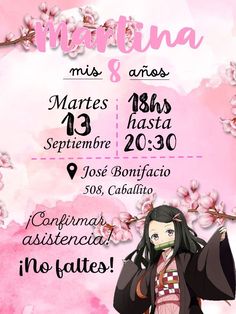 an anime poster with the date for march 8, 2013 in spanish and english on pink watercolor background