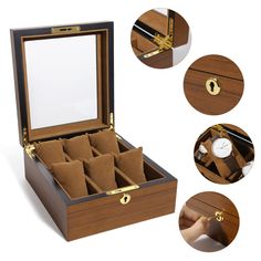 Store category Sign Up Now ! You may also like 6 Slots Men Watch Box Wooden Watch Case Jewelry Case Display Organizer Lockable 1 Product Description Product Description 6-Slots Watch Box Case Premium Craftsmanship: Our 6-slot watch box is meticulously crafted with cutting-edge technology, making it the perfect choice to showcase and store your watches and jewelry items. The removable dividers allow for a personalized interior space tailored to your watch collection, providing ultimate flexibility based on your storage needs. Easy to Maintain: Unlike traditional leather cases, our product is designed for easy cleaning. Simply wipe it with a clean cloth to keep its pristine appearance. The large glass window offers a perfect display effect, enhancing the beauty of your watches, jewelry, and Jewelry Case Display, Jewellery Storage Display, Wooden Watch Box, Watch Gift Box, Watch Organizer, Leather Cases, Watch Jewelry, Wooden Structure, Watch Lover