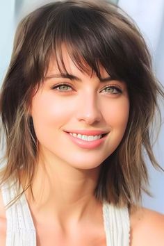 Shaggy Cut With Bangs Hairstyle For Thin Hair. Thinning Hair Hairstyles, Shaggy Cut With Bangs, Shaggy Cut, Oblong Face, Mom Hair