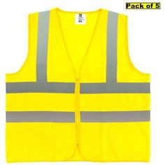 yellow safety vest with reflective stripes and zippers