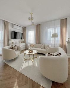 a living room filled with furniture and a flat screen tv on top of a wall