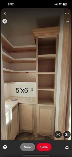 an image of a closet with 5x6's on the wall and one door open