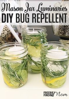 mason jar luminities diy bug repellent with lemons and rosemary