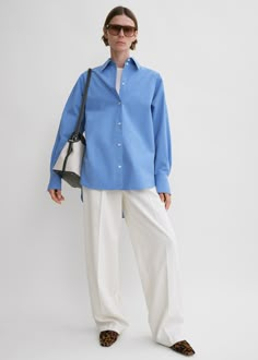 Kimono-sleeve poplin shirt cornflower Blazer Shirt, Kimono Sleeve, 가을 패션, Knit Sweater Dress, Poplin Shirt, Kimono Fashion, Issey Miyake, Jil Sander, Denim Shop