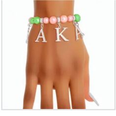 New Aka Beacelet Color Pink And Green Plating Pearl Size Stretch To Fit Pink Letter Beads Name Bracelet, Casual Pink Charm Bracelet With Letter Beads, Pink Name Bracelet For Friendship, Aka Sorority, Pearl Size, Bead Bracelet, Sorority, Womens Jewelry Bracelets, Pink And Green