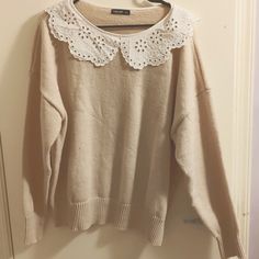 The Colors Apricot But Looks More Like A Cream Color Peter Pan Collar It's Been Washed But Never Worn.Shein Brand Is Still On The Website If You Want To Look Up The Information On Sizing Sweaters Plus Size, Army Green Sweater, Shein Sweater, Cream Colored Sweater, Retro Sweater, Matching Sweaters, Color Sweater, Fisherman Sweater, Floral Sweater