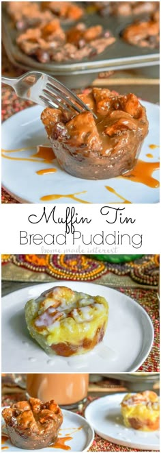 muffin tin bread pudding recipe on a white plate