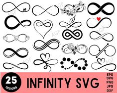 an assortment of different types of hearts and swirls with the words infinity svg