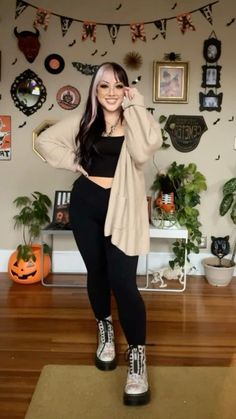 Alternative Leggings Outfit, Leggings Outfit Alt, Legging And Cardigan Outfit, Alt Mom Aesthetic, Doc Martens Fall Outfit, Old Navy Fall 2024 Outfits, Plus Size Romantic Outfits, Plus Size Layered Outfits, Summerween Outfit