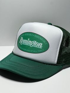 Remington Vintage Trucker Hat Women and Men adjustable Snapback Retro Style Mesh Cap Dark Green Vintage style trucker hat, Retro snapback hat, appears unworn and brand new This is a mesh trucker hat with an adjustable snapback that fits most people 100% Polyester Front 100% Nylon Mesh Back 5-panel cap Seamless Foam Front Panel with Lining 6 Rows of Stitching on the Visor Matching Fabric Under visor Adjustable Plastic Snap Trucker Hat Women, Vintage Trucker Hat, Vintage Trucker Hats, Hat Women, Mesh Cap, Bottom Shelf, Style Retro, Trucker Hats, Vintage Stil