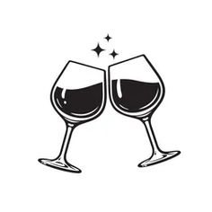 two glasses of wine are toasting with stars on the top one is black and white