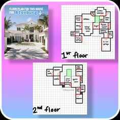 the floor plan for this house is shown in two different colors and sizes, with one floor