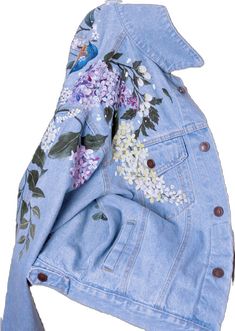 Blue Hand Painted Denim Jacket, Painted Denim Jacket Roses, Custom Denim Jacket Paint Flowers, Hand Painted Long Sleeve Blue Denim Jacket, Jeans Oversize, Hand-painted Fitted Cotton Denim Jacket, Oversize Jacket, Oversized Jeans, Painted Jeans