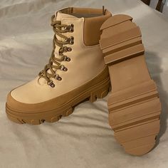 These Are Brand New In The Box Justfab Boots Lug Booties. Camel Color Size 8. They Look Like Combat Boots. Gold Eyelets. Great Tread Sezzle Buy Now Pay Later Women Size 11 Color Lug Boots, Justfab Boots, Just Fab Boots, Just Fab Shoes, Justfab Shoes, Shoe Art, Camel Color, Light Tan, Bootie