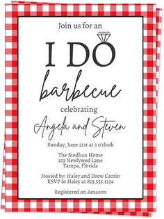 a red and white gingham pattern with the words i do barbecue celebrating