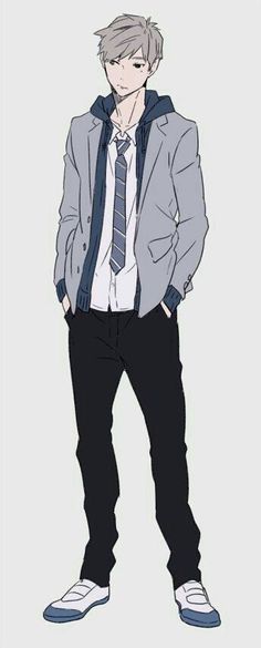 a drawing of a man in a suit and tie with his hands on his hips