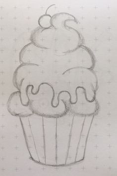 a drawing of a cupcake with icing and cherries