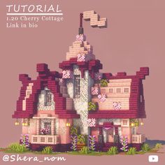 a pink and white house with flowers on the roof is featured in this video game