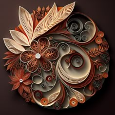 an intricate paper art design with leaves and swirls