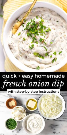 the recipe for this homemade french onion dip is easy to make and tastes just as good as it looks