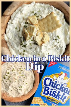 chicken in a biscuit dip with crackers on the side