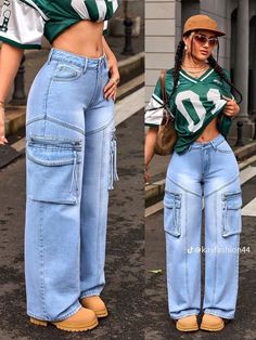 #fashion Blue Jean Wide Leg Pants Outfit, Jean On Jean Outfit Denim Casual, Boyfriend Jeans Outfit Summer Classy, Shein Women Outfits, Daily Wear Clothes For Women, What To Wear With Baggy Jeans, Trending Outfits 2024, Denim High Fashion, Cute Baggy Pants