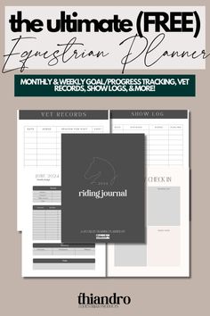 the ultimate free equestrian planner is shown in black and white, with an image of a horse on it