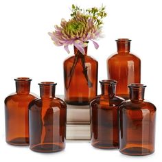 a group of brown vases sitting next to each other