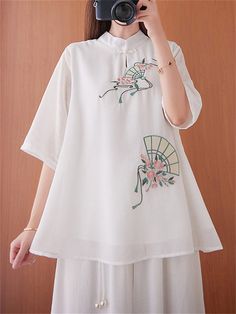 Description Product ID: TP2051717 Material: Cotton, Linen Pattern: Embroidery Closure: Pullover Sleeve: Half Sleeve Season: Summer Style: Elegant, Vintage Occasion: Daily, Travel, Dating Package included 1 * Shirt Size Chart (Asian Size) Please allow 1-3 cm measured error. Size Length Chest Sleeve Length M 67cm | 26.4 in 100cm | 39.4 in 30cm | 11.8 in L 68cm | 26.8 in 104cm | 40.9 in 31cm | 12.2 in XL 69cm | 27.2 in 108cm | 42.5 in 32cm | 12.6 in XXL 70cm | 27.6 in 112cm | 44.1 in 33cm | 13.0 in Female Half Sleeve, Fan Embroidery, Shirt Size Chart, Half Sleeve Shirt, Linen Pattern, Half Sleeve Shirts, Peach Blossom, Peach Blossoms, Style Elegant