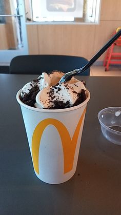 an ice cream sundae with chocolate and whipped cream