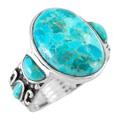 PRICES MAY VARY. Sterling Silver 925 (Solid) Genuine Turquoise (natural turquoise that has been treated & color-enhanced). Color/shades/matrix will vary. Measures 2/3" wide (see ruler image) Premium Quality | Imported Contemporary ring for everyday wear or that super special occasion. Solid sterling silver and genuine gemstones (with natural turquoise that has been treated/color-enhanced). Fine craftsmanship. Trendy but with a touch of Southwest flair that is always exciting!Approx 2/3" wide (se Turquoise Jewelry Rings, Sterling Silver Cleaner, Handmade Gold Jewellery, Contemporary Ring, Cowgirl Western, Turquoise Rings, Genuine Turquoise, Jewelry Ring, Natural Turquoise