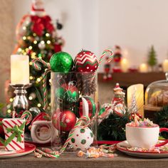 a table topped with lots of christmas decorations