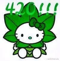 an image of hello kitty with green leaves on it's head and numbers in the background