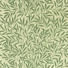 a green and white wallpaper with leaves on it