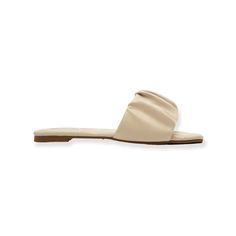 Beige ruched one band slide sandal. Footwear Inspiration, Sandals Leather, Leather Slides, Slide Sandals, Leather Sandals, Slides, Sandals, Band, Leather