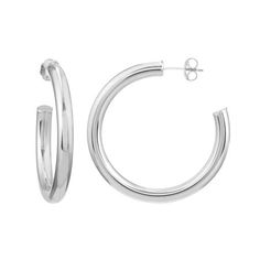 14K White Gold 4x35mm Open Hoop Earrings - Women. A timeless classic in any womans wardrobe our 14 karat hoop earrings exude a high polish quality that will punctuate any outfit. These earrings are perfectly crafted for accentuating facial features and simple enough to go with any style without being distracting. An easy to open hinge clasp makes the perfect closure for quick application and removal Size: one size.  Gender: female.  Age Group: adult. Timeless Small Hoop Earrings With Shiny Finish, Timeless Hoop Earrings For Anniversary, Classic Hoop Earrings For Everyday Luxury, Modern Polished Hoop Earrings For Anniversary, Classic Hoop Earrings For Anniversary, Timeless Polished Hoop Earrings, Silver Hoop Earrings For Everyday Luxury, Luxury Everyday Hoop Earrings With Polished Finish, Polished Finish Hoop Earrings For Everyday Luxury