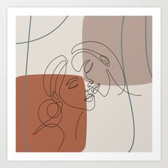 an abstract painting with lines and shapes in brown, orange, beige and white colors